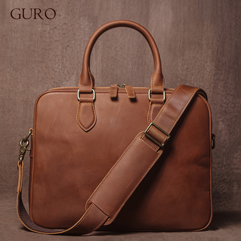Luxury Bags Tote - GURO Männer Crazy Horse Rindsleder Aktentasche